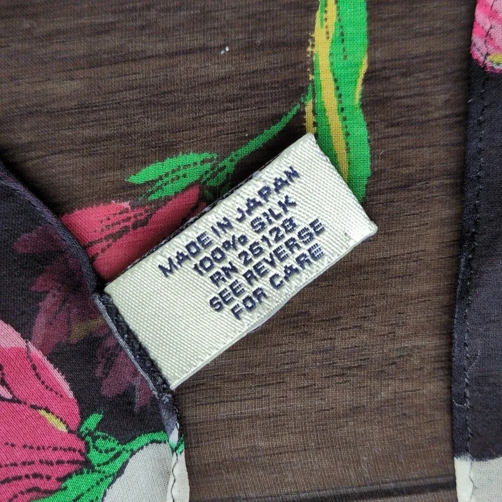 Ann Taylor Floral Sheer Silk Scarf‎ - Black White Pink Onlong Rectangle 17x70
